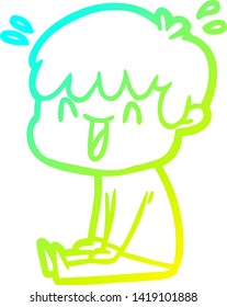 dibujo de una línea de gradiente frío de un niño riéndose de caricatura