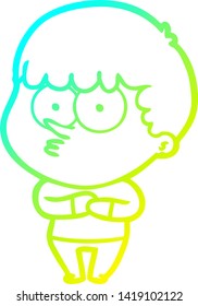 cold gradient line drawing of a cartoon curious boy