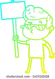 cold gradient line drawing of a cartoon cool guy