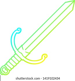 dibujo de línea de degradado frío de una espada de dibujos animados