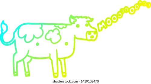 dibujo de línea de gradiente frío de una vaca de dibujos animados