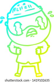 cold gradient line drawing of a cartoon bearded man crying