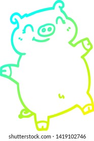 cold gradient line drawing of a cartoon pig