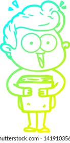 cold gradient line drawing of a cartoon man with book