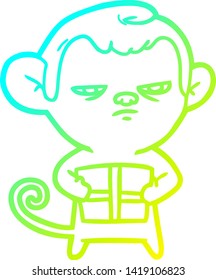 cold gradient line drawing of a cartoon monkey