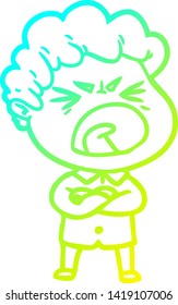 cold gradient line drawing of a cartoon furious man