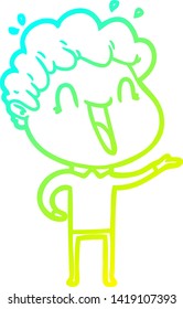 dibujo de una línea de degradado frío de un hombre feliz de caricatura