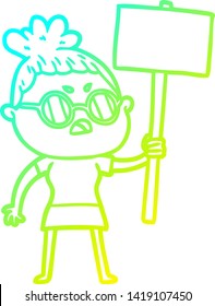 cold gradient line drawing of a cartoon annoyed woman