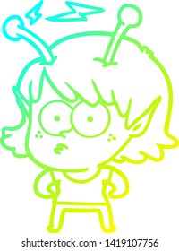 dibujo de línea de gradiente frío de una chica alienígena