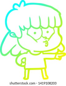 cold gradient line drawing of a cartoon whistling girl