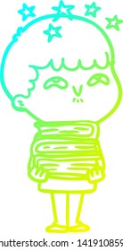 cold gradient line drawing of a cartoon amazed boy