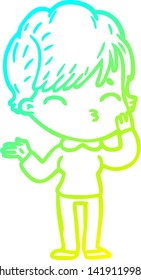 cold gradient line drawing of a cartoon woman thinking