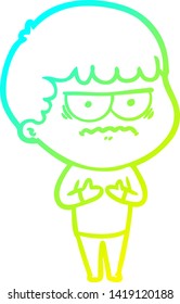 dibujo de línea de gradiente frío de un hombre molesto de caricatura