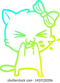 cold gradient line drawing of a cartoon cat