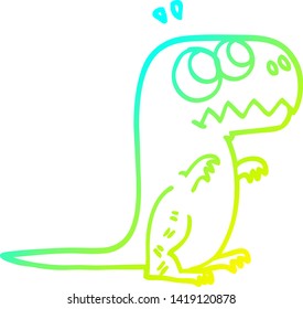 cold gradient line drawing of a cartoon roaring t rex