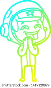 cold gradient line drawing of a cartoon laughing astronaut