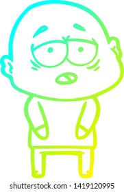 cold gradient line drawing of a cartoon tired bald man