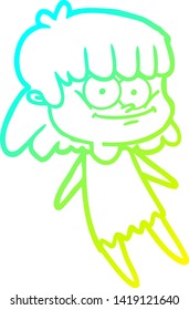 cold gradient line drawing of a cartoon smiling woman