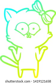 cold gradient line drawing of a cartoon cat