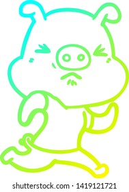 cold gradient line drawing of a cartoon angry pig wearing tee shirt