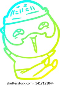cold gradient line drawing of a cartoon happy bearded man