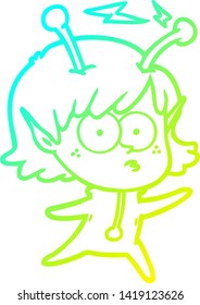 dibujo de línea de gradiente frío de una chica alienígena