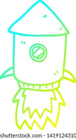 cold gradient line drawing of a cartoon space rocket