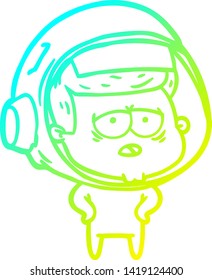 dibujo de línea de gradiente frío de un astronauta cansado de dibujos animados