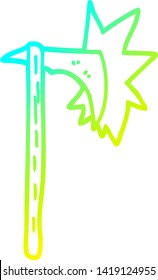 cold gradient line drawing of a cartoon sharp axe