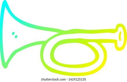 cold gradient line drawing of a cartoon metal trumpet