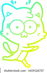 cold gradient line drawing of a cartoon surprised cat running