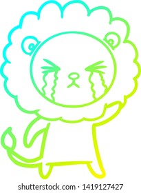 cold gradient line drawing of a cartoon crying lion