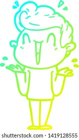 cold gradient line drawing of a cartoon excited man