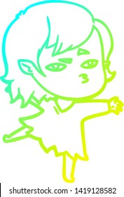 cold gradient line drawing of a cartoon vampire girl