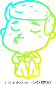 dibujo de línea de gradiente frío de un tipo de modelo de dibujos animados puliendo