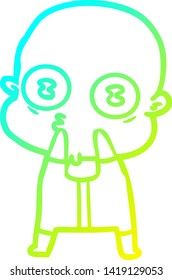 cold gradient line drawing of a cartoon weird bald spaceman