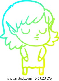 dibujo de línea de gradiente frío de una joven elfo de caricatura