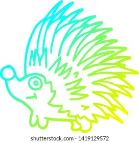 cold gradient line drawing of a cartoon spiky hedgehog