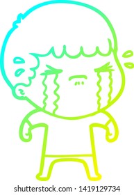 cold gradient line drawing of a cartoon man crying