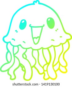 cold gradient line drawing of a cartoon jellyfish