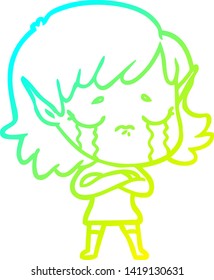 linha de gradiente frio desenho de um desenho animado chorando elfo menina