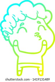dibujo de línea de gradiente frío de un hombre de dibujos animados haciendo un borrón