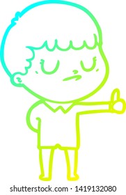 dibujo de línea de gradiente frío de un niño gruñón de caricatura