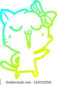 cold gradient line drawing of a cartoon cat