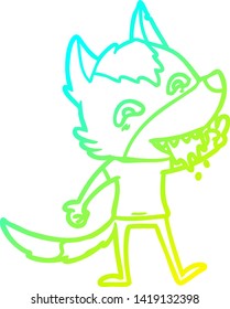 cold gradient line drawing of a cartoon hungry wolf