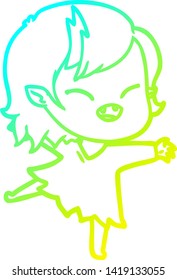 cold gradient line drawing of a cartoon laughing vampire girl