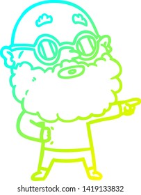 dibujo en línea de gradiente frío de un hombre curioso de dibujos animados con barba y gafas