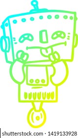cold gradient line drawing of a cartoon robot