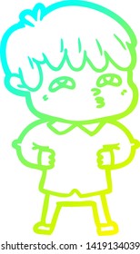 cold gradient line drawing of a cartoon curious man