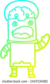 dibujo de línea de degradado frío de un robot de dibujos animados